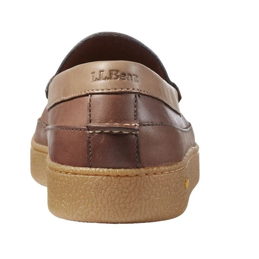LL Bean Mens 11D Lodge Moc  Loafer Vibram Tan Brown Leather Comfort Outdoor